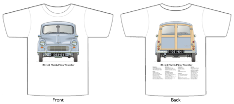 Morris Minor Traveller 1961-64 T-shirt Front & Back